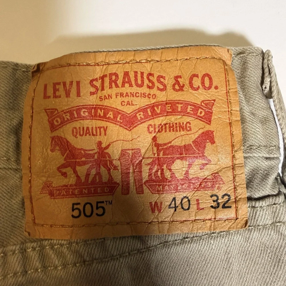 Levis 505 Jeans Mens 40x32 Beige Denim Cotton Regular Medium Wash Straight Leg